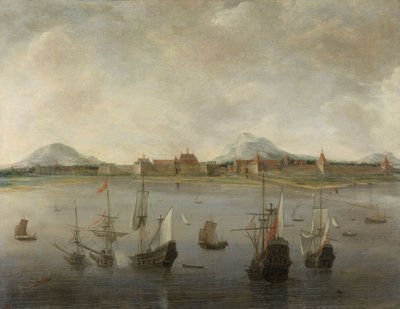 View of Batavia with the Mountain Range of the Salak, Pangerango and Gede by Hendrick Dubbels